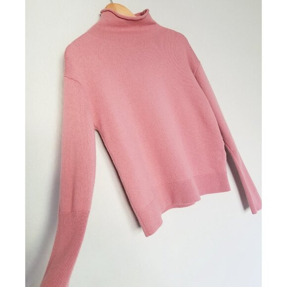 Aritzia Wilfred Cyprie Sweater M 100% Merino Wool Mockneck Jumper Pink Cozy $138 - Picture 7 of 14